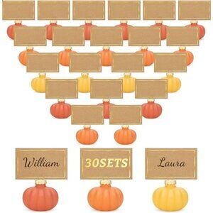 New 30-Pack Gradient Orange Glass Pumpkin Place Card‎ Holders, Includes Fall